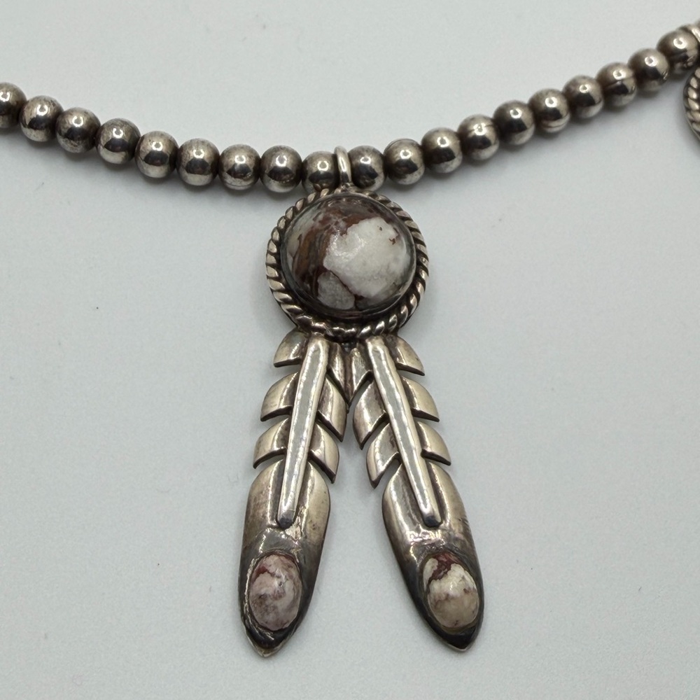 Woman’s Navajo Sterling Silver Feather Necklace And Earring Set - Picture 2 of 8